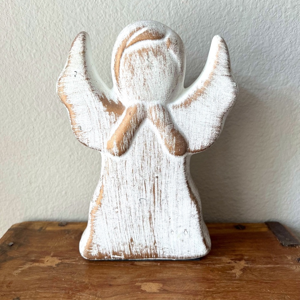 Vintage Ceramic Cream and Wood Like Colored Angel Holiday Decor